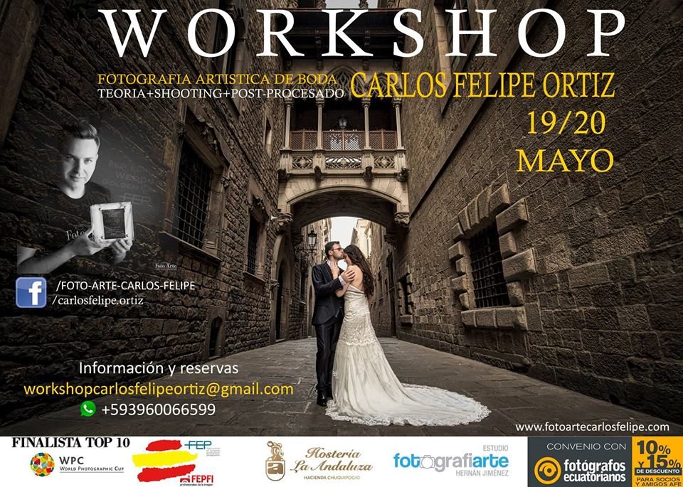 ESPECTACULAR

Taller de fotografía de Bodas Artistico, a dictarse en Riobamba, el 18 y 19 de Mayo por  Carlos Felipe Ortiz. El Mejor  fotògrafo de  bodas de Europa